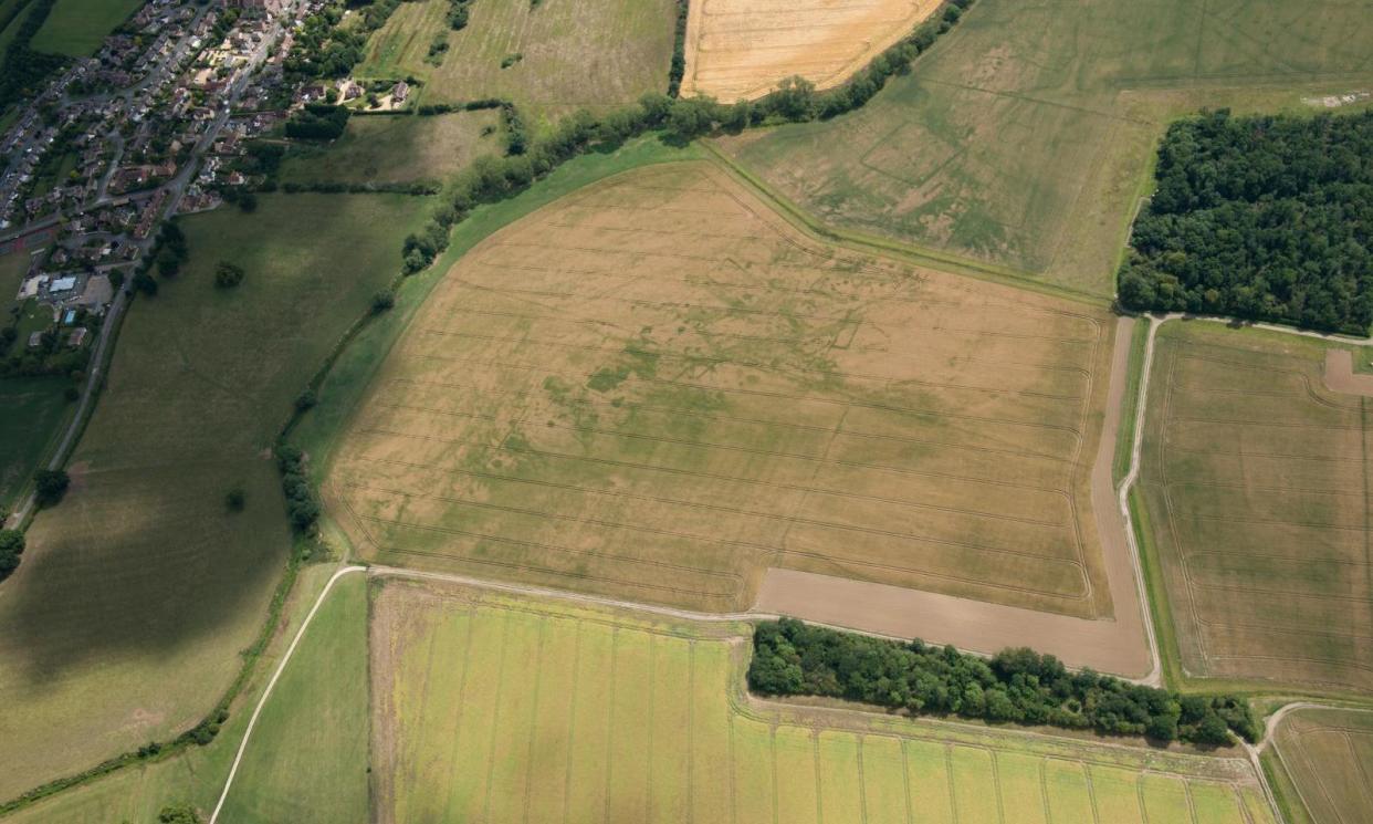 <span>An aerial view of the Roman town near Great Staughton.</span><span>Photograph: Historic England Archive.</span>