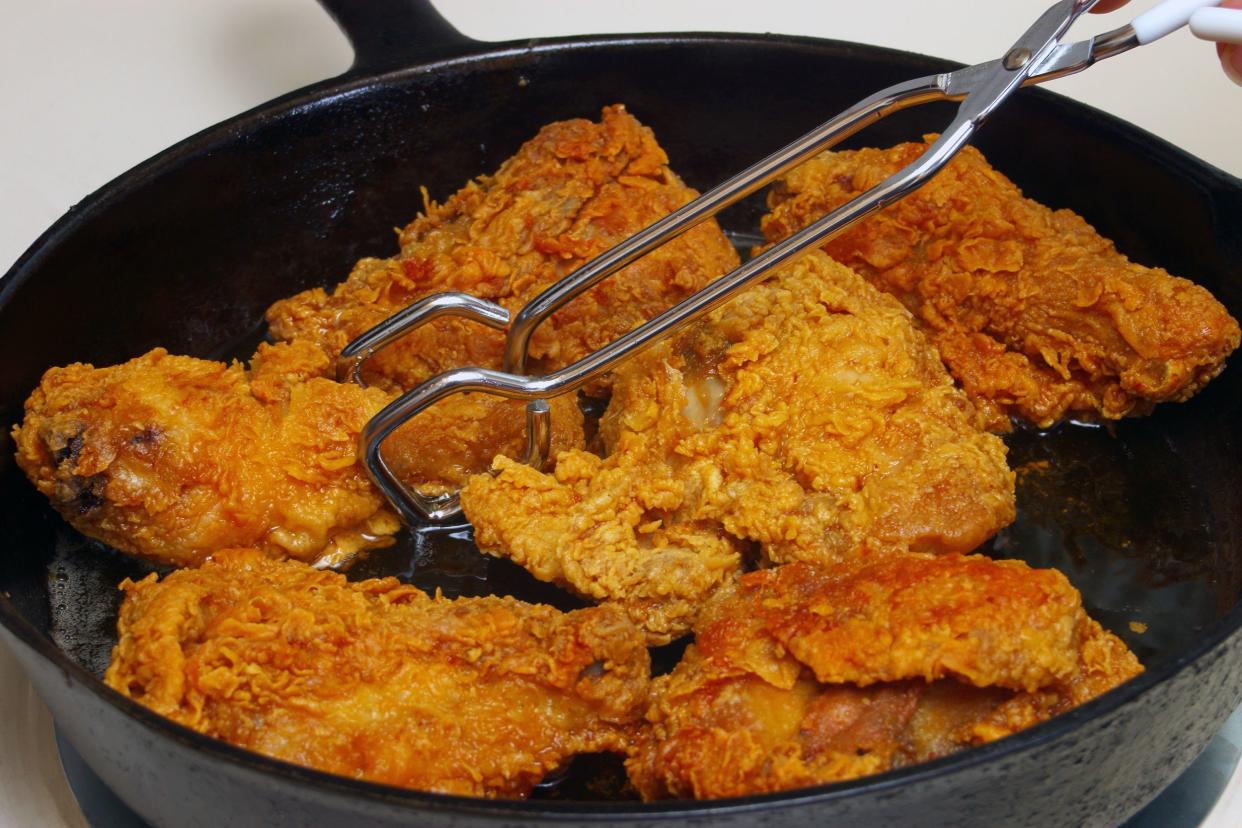 fried chicken in cast-iron skillet
