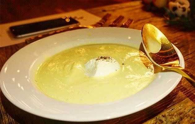 For starters, peppery avocado soup made from McDonald's guacamole. Photo: Instagram