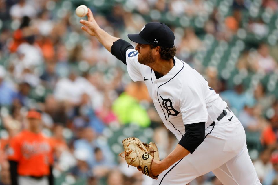 Tigers reliever Jason Foley pitches in the fifth inning May 14, 2022 against the Orioles at Comerica Park in Detroit.