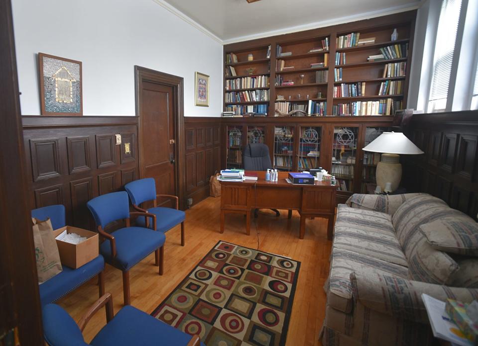 Rabbi Mark Elber's office is full of books at Temple Beth-El, 385 High St. in Fall River.