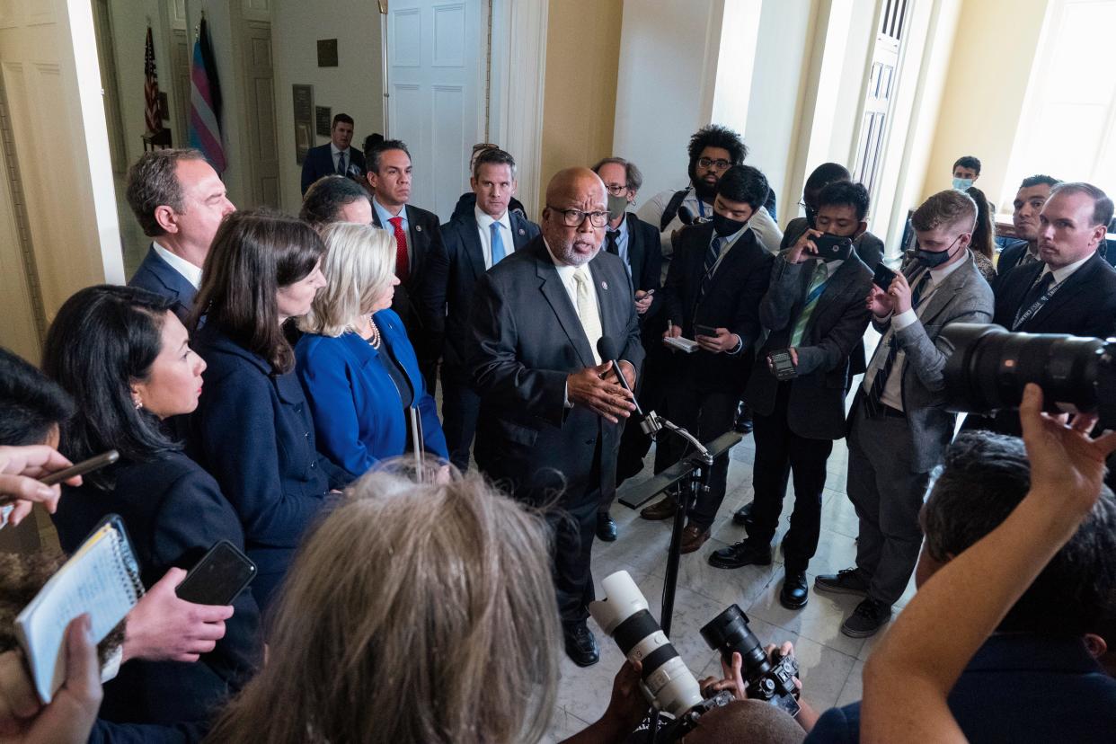 Rep. Bennie Thompson, D-Miss., the chairman of a House select committee investigating the Jan. 6 attack on Capitol Hill, speaks with reporters after a hearing July 27, 2001, in Washington, D.C.