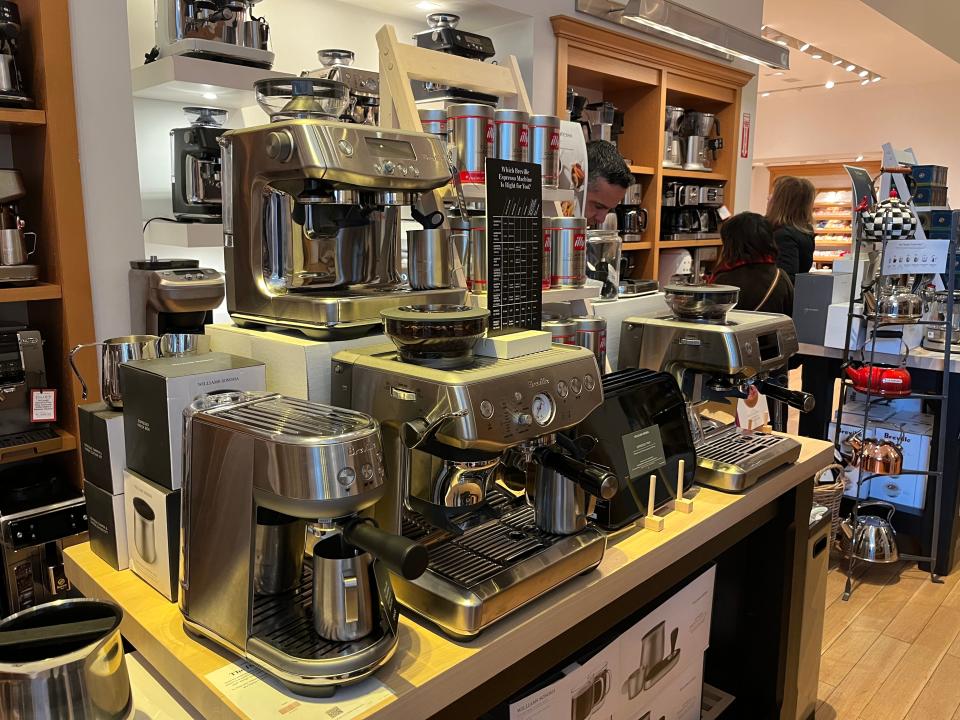 Espresso machines at Williams Sonoma.