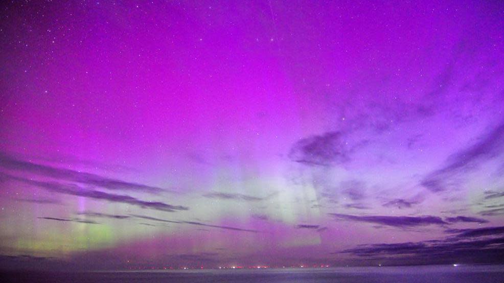 Aurora borealis pictured from Gardenstown, Moray