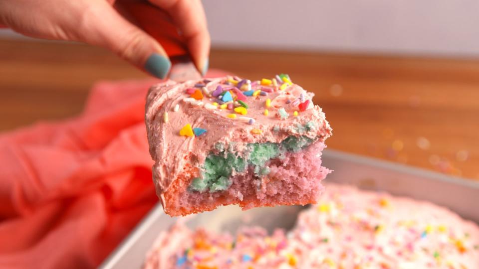 <p>Who has the time and skills to make a cake look like a unicorn? This one keeps the magic, without all the effort! </p><p>Get the recipe from <a href="https://www.delish.com/cooking/recipe-ideas/recipes/a52186/unicorn-poke-cake-recipe/" rel="nofollow noopener" target="_blank" data-ylk="slk:Delish;elm:context_link;itc:0;sec:content-canvas" class="link ">Delish</a>.  </p>