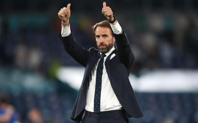England manager Gareth Southgate applauds the fans after the Euro 2020 Quarter Final match at the Stadio Olimpico, Rome