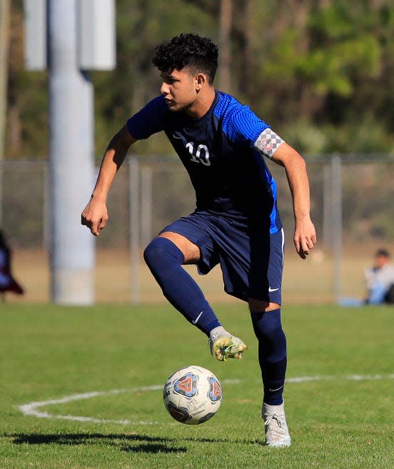 Taylor (10) Gabriel Berriozbal takes control of the ball against University during the Five Star Conference Boys and Girls Soccer Tournament on Saturday, Jan.7th,2023.