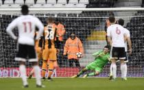 Britain Football Soccer - Fulham v Hull City - FA Cup Fourth Round - Craven Cottage - 29/1/17 Hull's Abel Hernandez has his re-taken penalty saved by Fulham's Marcus Bettinelli Reuters / Dylan Martinez Livepic