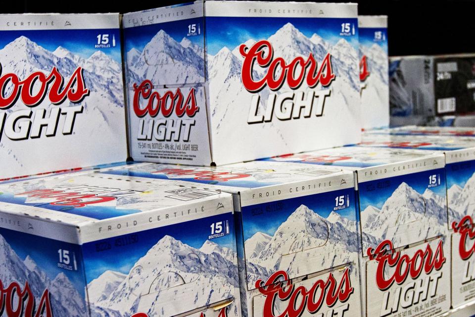 Coors Light beer cases on display in a store