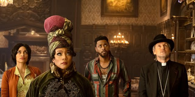 <p>Jalen Marlowe</p> Rosario Dawson, Tiffany Haddish, LaKeith Stanfield and Owen Wilson in "Haunted Mansion"