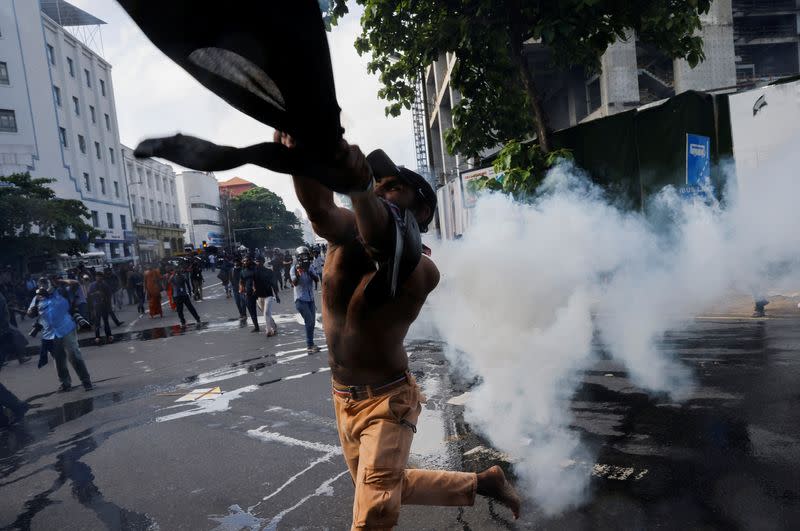 Students protest near the President's House amid the country's economic crisis, in Colombo