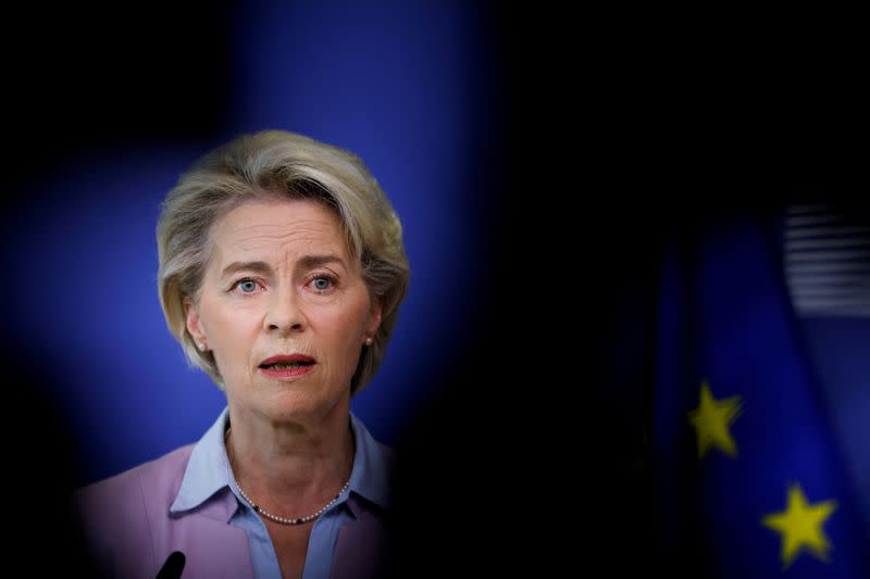 FILE PHOTO: European Commission President Ursula von der Leyen attends a news conference on energy crisis, in Brussels