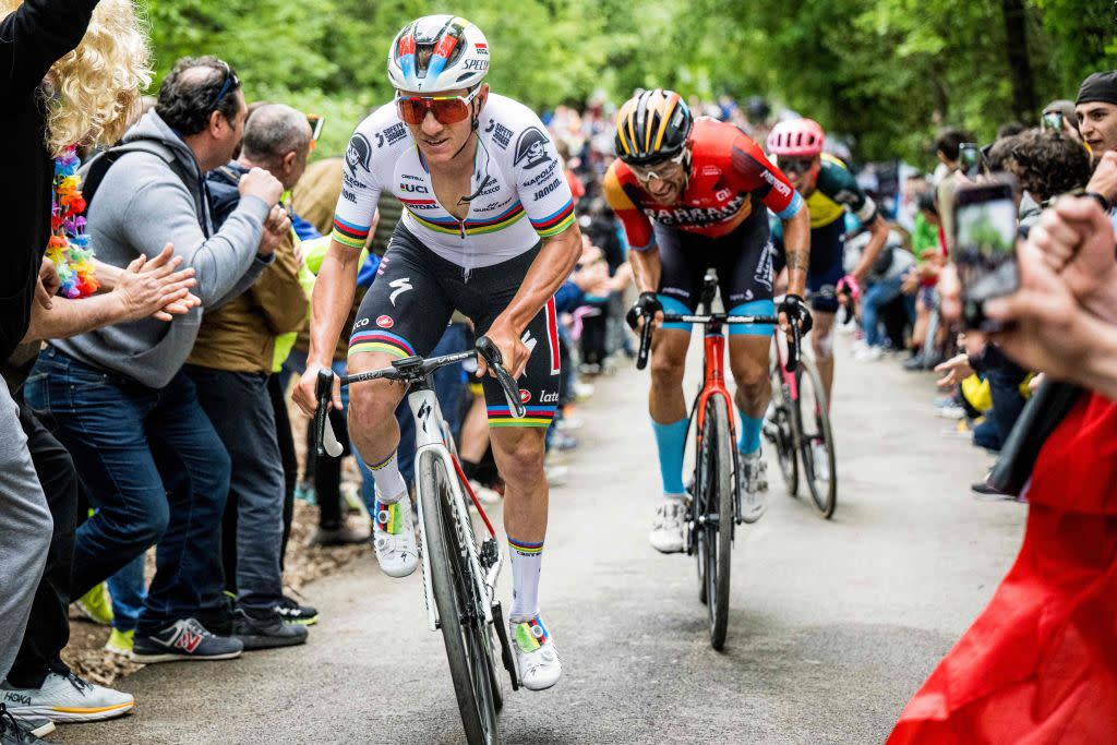  Belgian Remco Evenepoel of Soudal QuickStep pictured in action during stage eight of the 2023 Giro DItalia cycling race from Terni and to Fossombrone 207 km in Italy Saturday 13 May 2023 The 2023 Giro takes place from 06 to 28 May 2023 BELGA PHOTO JASPER JACOBS Photo by JASPER JACOBS  BELGA MAG  Belga via AFP Photo by JASPER JACOBSBELGA MAGAFP via Getty Images 