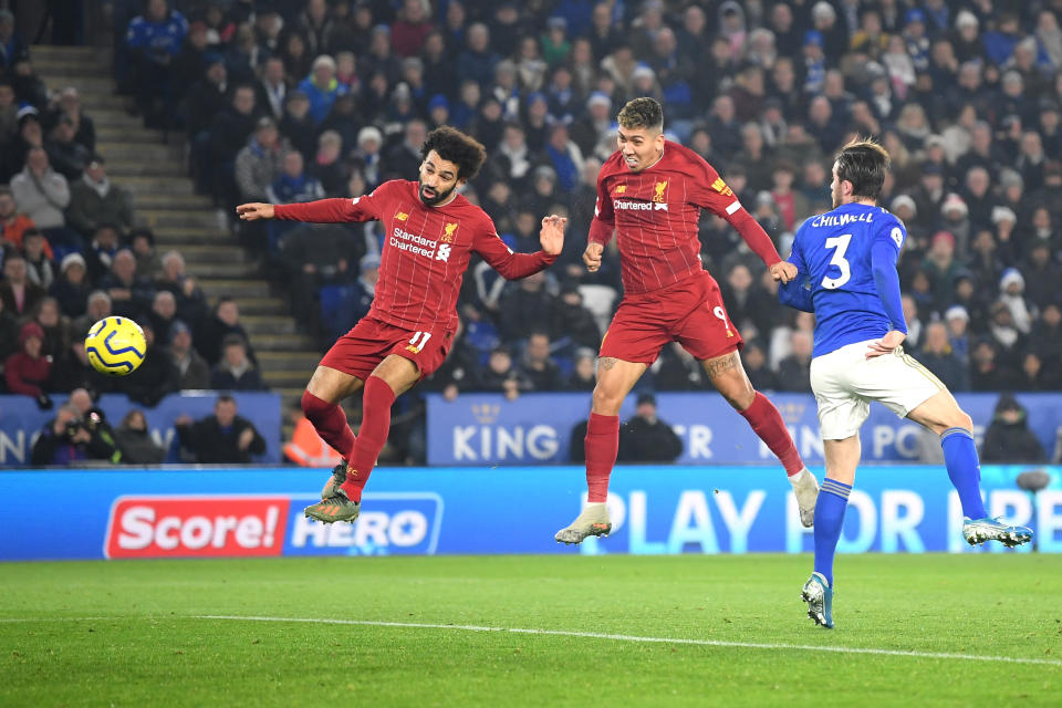 LEICESTER, ENGLAND - DECEMBER 26: Roberto Firmino of Liverpool  scores his team's first goal during the Premier League match between Leicester City and Liverpool FC at The King Power Stadium on December 26, 2019 in Leicester, United Kingdom. (Photo by Michael Regan/Getty Images)