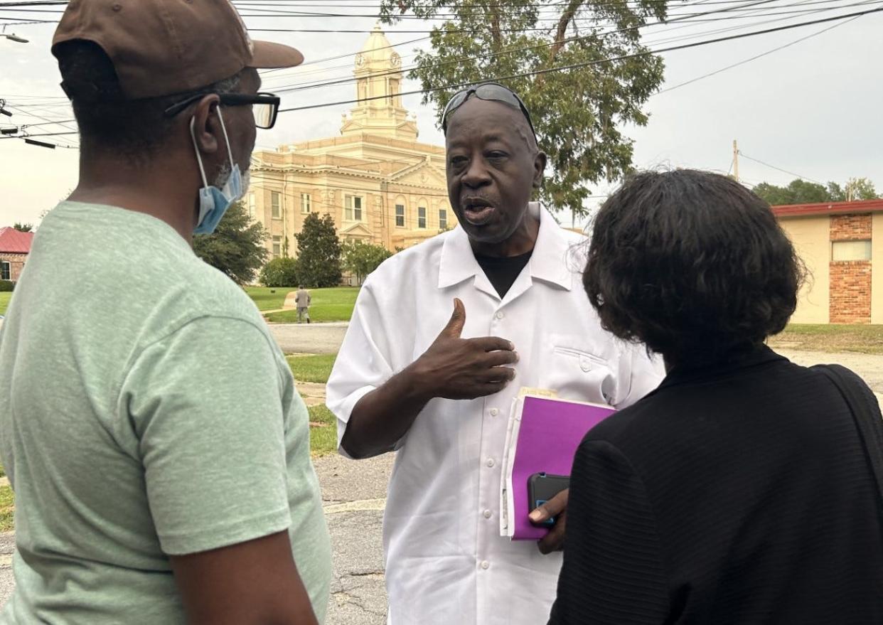 Wrens Councilperson David Hannah, talks with supporters outside of the Jefferson County Elections office shortly after having his qualification to run for Wrens Mayor upheld.