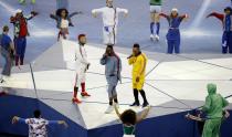 <p>The Black Eyed Peas performing before the match </p>