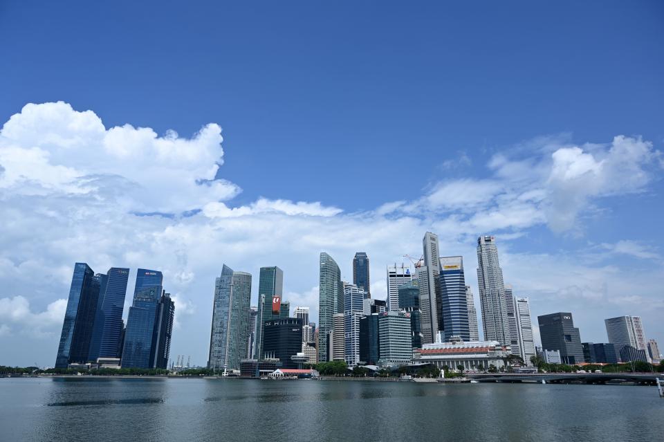 A general view shows the financial business district in Singapore on May 26, 2020. - Singapore's economy, a bellwether for global trade, could shrink by as much as 7.0 percent this year, the worst since independence, as the coronavirus pandemic throttles demand, the government said on May 26. (Photo by Roslan RAHMAN / AFP) (Photo by ROSLAN RAHMAN/AFP via Getty Images)