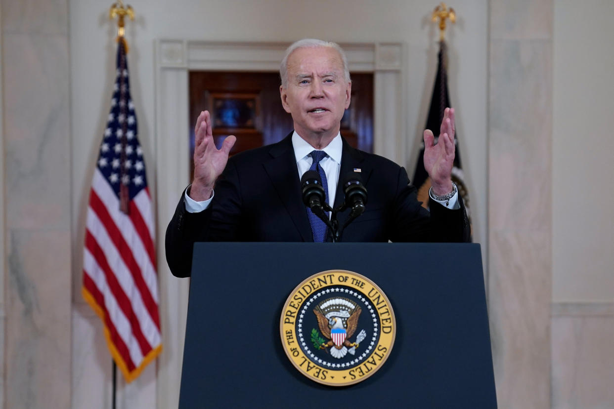 President Joe Biden speaks about a cease-fire between Israel and Hamas at the White House on May 20