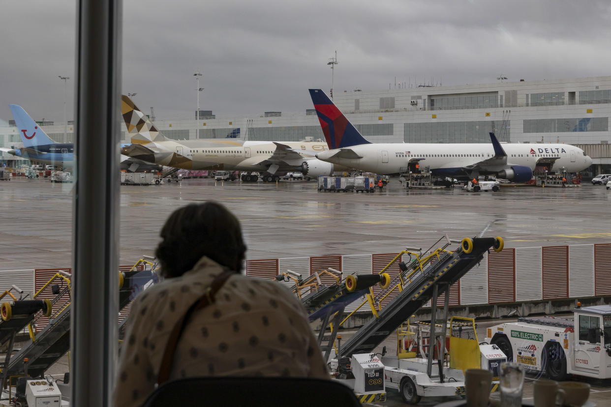 Delta Air Lines Boeing 767-300(WL) at Brussels Airport, IATA: BRU, ICAO: EBBR, also informally called Brussels-National Airport or Brussels-Zaventem Airport during a rainy day with dark clouds as seen parked next to an Etihad Airways Boeing 787 Dreamliner, a TUI 787 Dreamliner. The Boeing 767 wide-body passenger plane with winglets of Delta Airlines carrier has the registration N191DN and is powered by 2x PW jet engines. Delta or DAL is a major airline of the United States, a legacy carrier with headquarters in Atlanta, Georgia member of SkyTeam aviation alliance. Delta is the second largest airline in the world by passenger traffic and fleet size. The current Boeing 767 docked at the airport terminal is preparing for departure to New York, USA with flight number DL141 while airport workers load luggage and cargo. Brussels, Belgium on September 2023 (Photo by Nicolas Economou/NurPhoto via Getty Images)