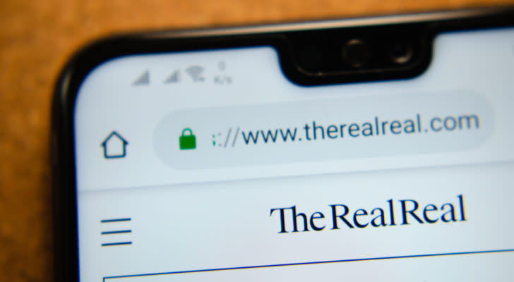 The RealReal website on a smartphone representing REAL stock.