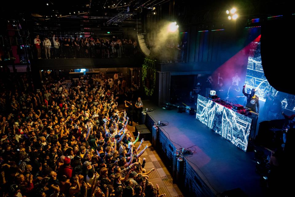 Shaquille O'Neal, also known as DJ Diesel, performs during his Shaq’s Bass All-Stars show at Skydeck on Broadway in Nashville, Tenn., Friday, March 29, 2024.