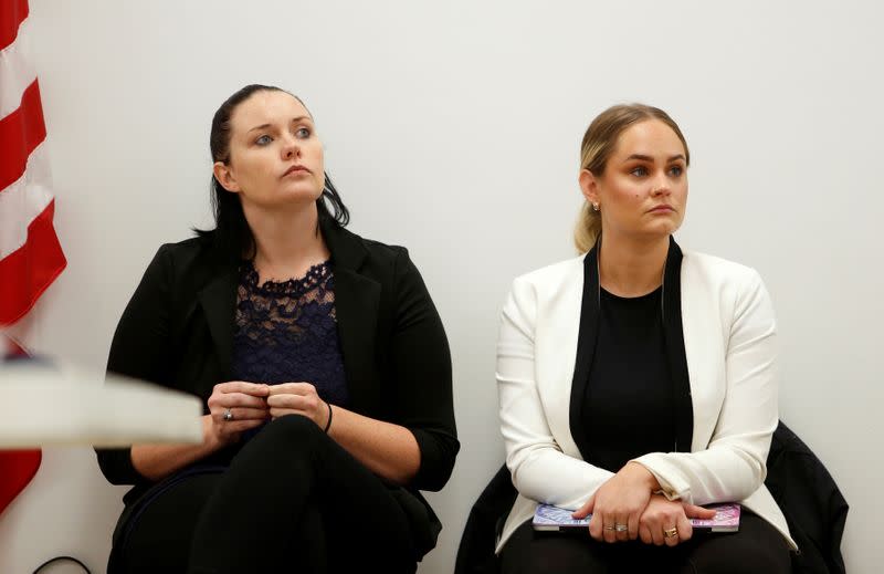 Lindsey Hass and Kat Wehunt, both human trafficking survivors, look on during a training session at the Berkeley County Emergency Services Training Center in Moncks Corner