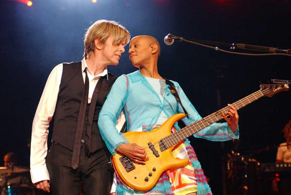 David Bowie and Gail Ann Dorsey onstage