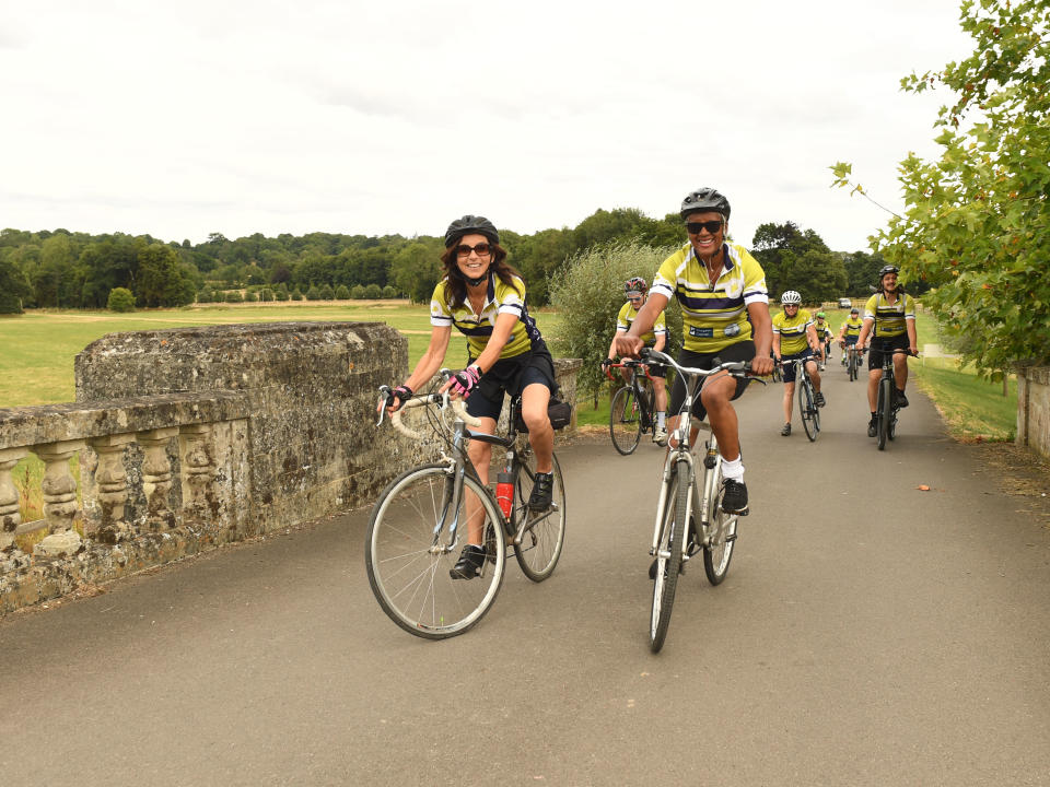 Olivia Chapple and BBC presenter Arit Anderson on the last leg of the 1,100-mile cycle (Russell Sachs)