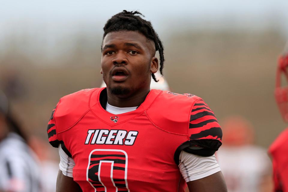 Andrew Jackson's Grayson Howard (0) looks on during the first quarter of a regular season football game Friday, Sept. 18, 2022 at Andrew Jackson High School football stadium in Jacksonville. The Andrew Jackson Tigers defeated the Spruce Creek Hawks 35-6. 