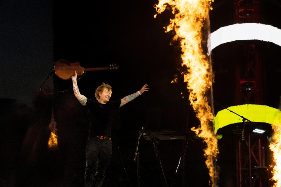 Ed Sheeran performs at Nissan Stadium in Nashville, Tenn., for his Mathematics tour performing music from all of his albums including his latest album, Subtract, Saturday, July 22, 2023.