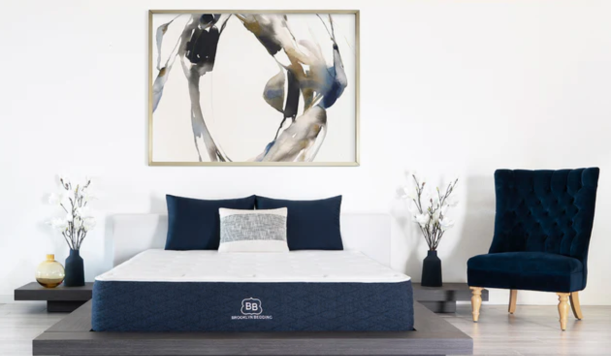 Navy and white mattress