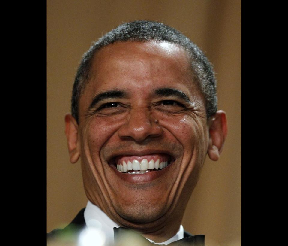 President Barack Obama attends the White House Correspondents' Association Dinner, Saturday, April 28, 2012 in Washington. (AP Photo/Haraz N. Ghanbari)