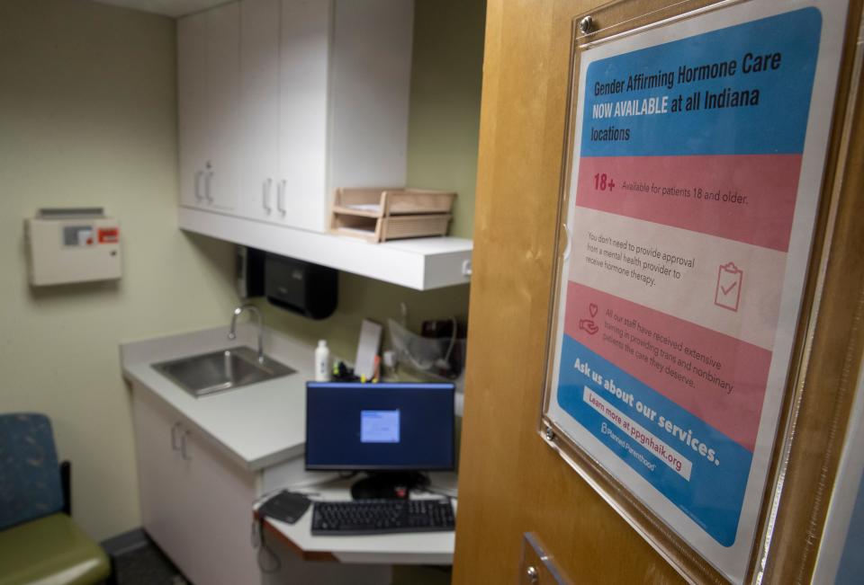 Signage and literature has been in Indianapolis’ northwest side Planned Parenthood for the past several weeks and references gender-affirming care for non-binary and transpeople, Nov 30, 2021.