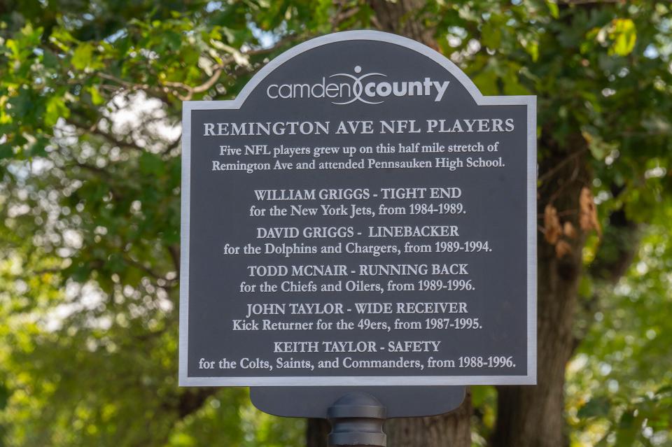 The marker that honors the five NFL players that the Delair section of Pennsauken, specifically Remington Ave,  was unveiled on Wednesday by Camden County officials