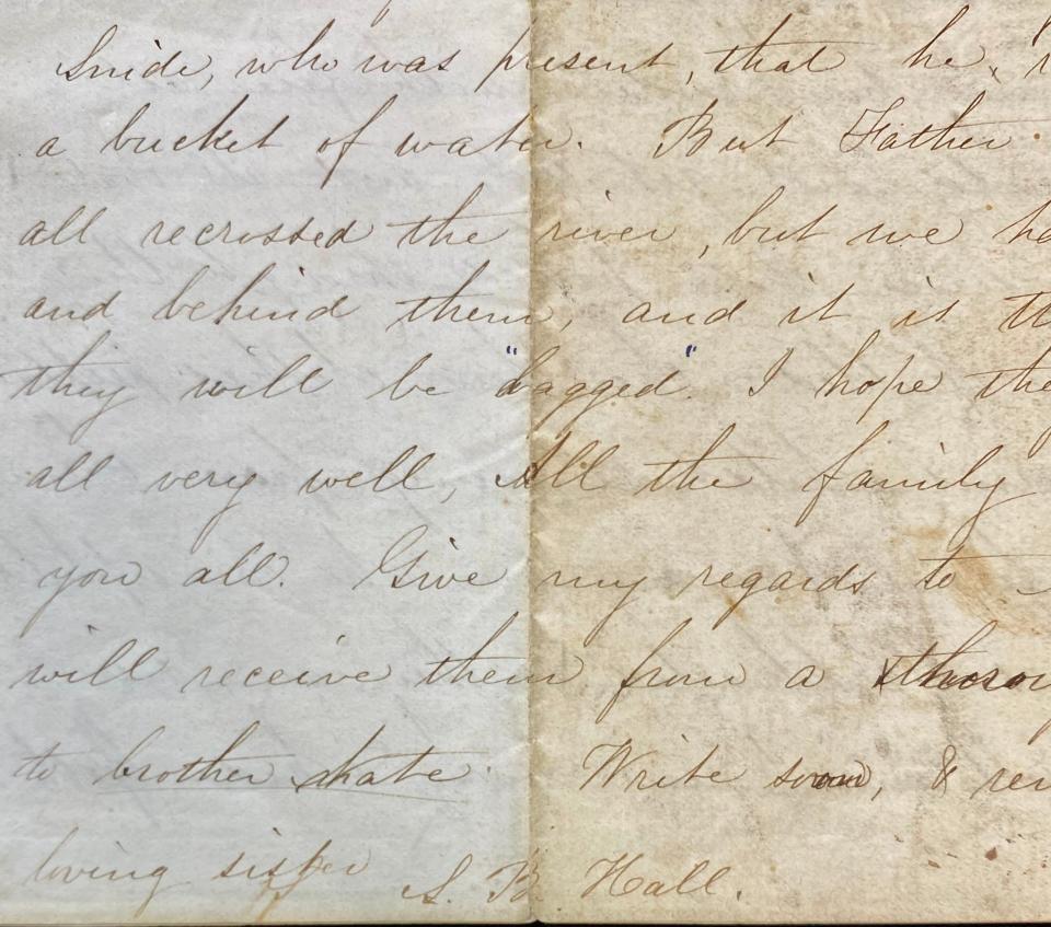 Close-up of letter from Sarah Hall to her sister, dated Aug. 11, 1864.