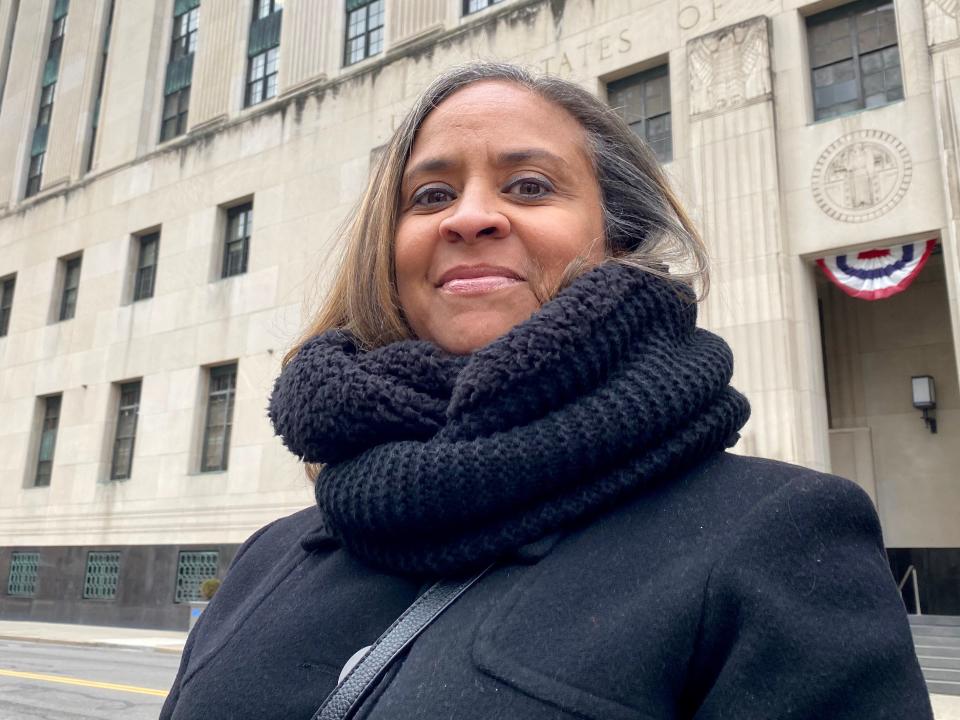 Melisa Ingram, 50, of Southfield, outside the federal courthouse in Detroit after filing a lawsuit against Wayne County that accuses sheriff's deputies of wrongly seizing her car.