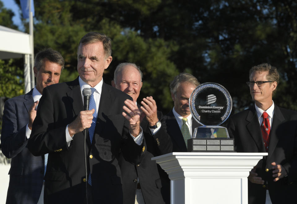 Dominion CEO Thomas Farrell speaks at the PGA Tour Champions Dominion Energy Charity Classic at The Country Club of Virginia on Oct. 21, 2018, in Richmond. (Photo: Stan Badz via Getty Images)