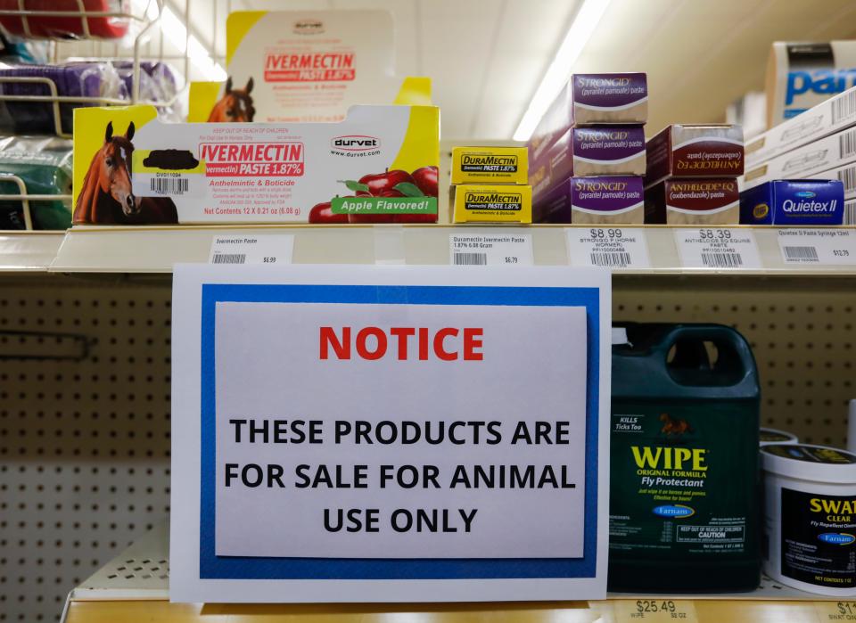A sign at a Missouri store warns customers that Ivermectin is 