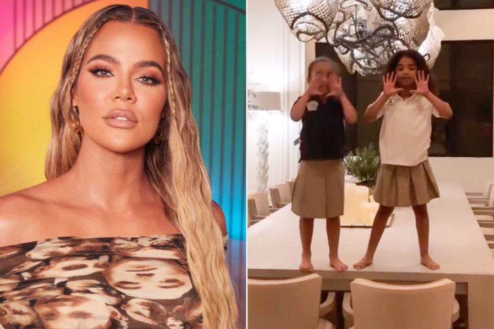 <p>SHEIN X 100K Challenge 2021/Getty; Khloe Kardashian/ Instagram</p> Khloé Kardashian shares clip of of True Thompson and Dream Kardashian singing along to Justin Bieber music