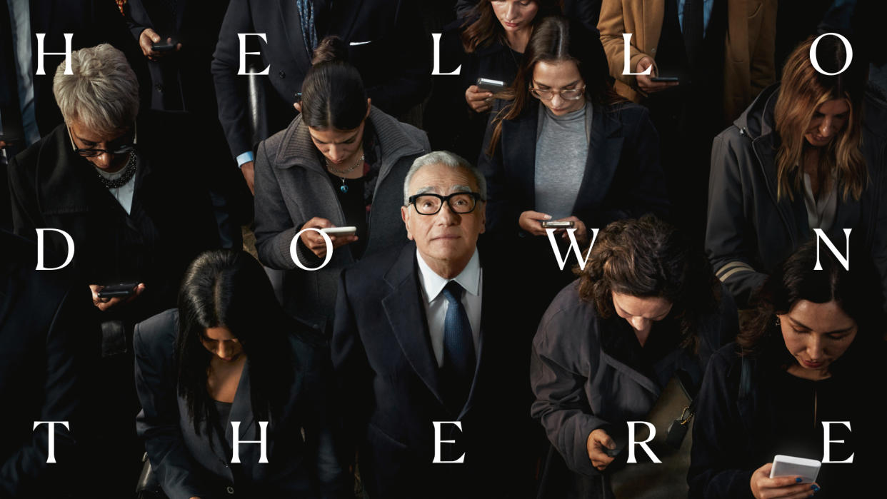  An image of a man in a crowd from the Squarespace Super Bowl ad. 