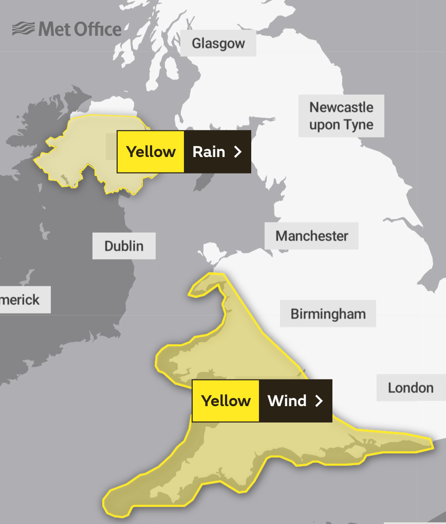 Two weather warnings are in force on Saturday (Met Office)