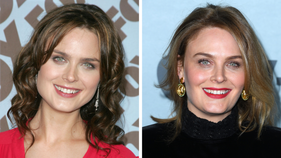 Emily Deschanel from the Bones cast. Left: 2005; Right: 2023