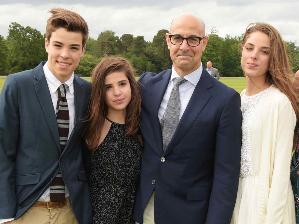 <p>David M. Benett/Getty</p> Stanley Tucci with kids Nicolo, Camilla, and Isabel in 2015