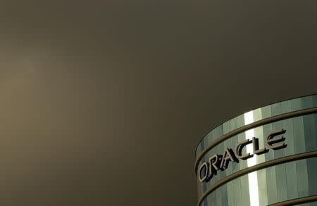 The company logo is shown at the headquarters of Oracle Corporation in Redwood City, California in this February 2, 2010 file photograph. REUTERS/Robert Galbraith/