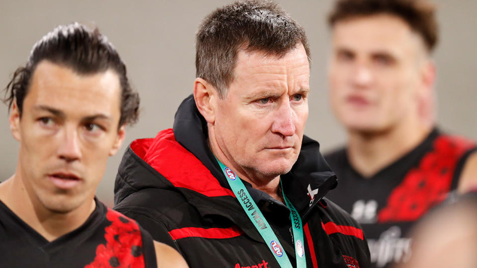 Essendon coach John Worsfold is pictured during an AFL game in 2020.