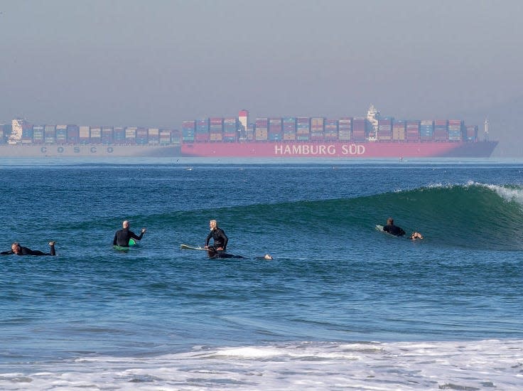 About 20 container ships wait to be unloaded in the Ports of LA and Long Beach