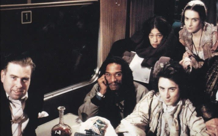 Benjamin Zephaniah in Dread Poets Society, with fellow castmates including Timothy Spall, left, and Alan Cummings, right