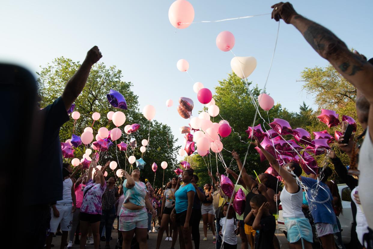 This photo showing balloons released by friends, relatives and acquaintances of Nevaeh Martinez, which was taken last July at the site where she had been fatally shot at S.W. 11th and Clay, was part of the winning entry submitted in the Kansas Press Association's Photographer of the Year competition by Evert Nelson, chief photojournalist/creative director for The Capital-Journal.