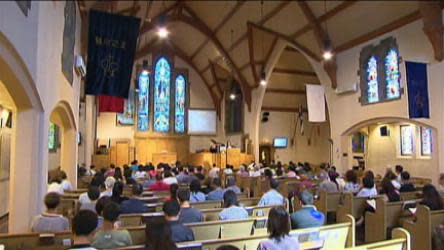 Jun Lin's mother occasionally wept while speaking to family, friends and others in a Montreal church at a gathering to remember her son, who was murdered in May