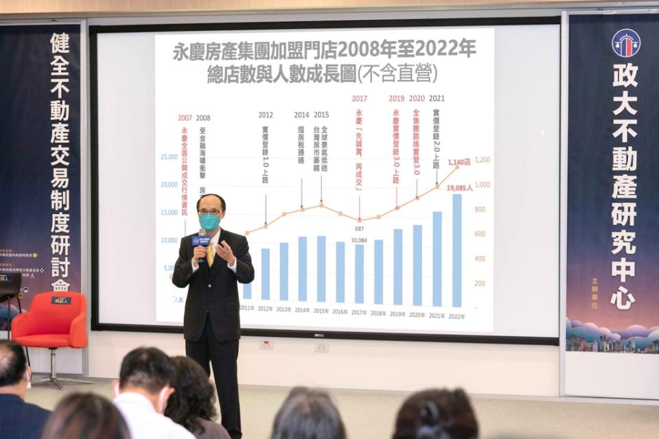 永慶房產集團董事長孫慶餘指出，2019年永慶房屋推出「實價登錄3.0」全面公開成交行情至門牌，許多加盟店東主動要求（永慶房產集團提供）